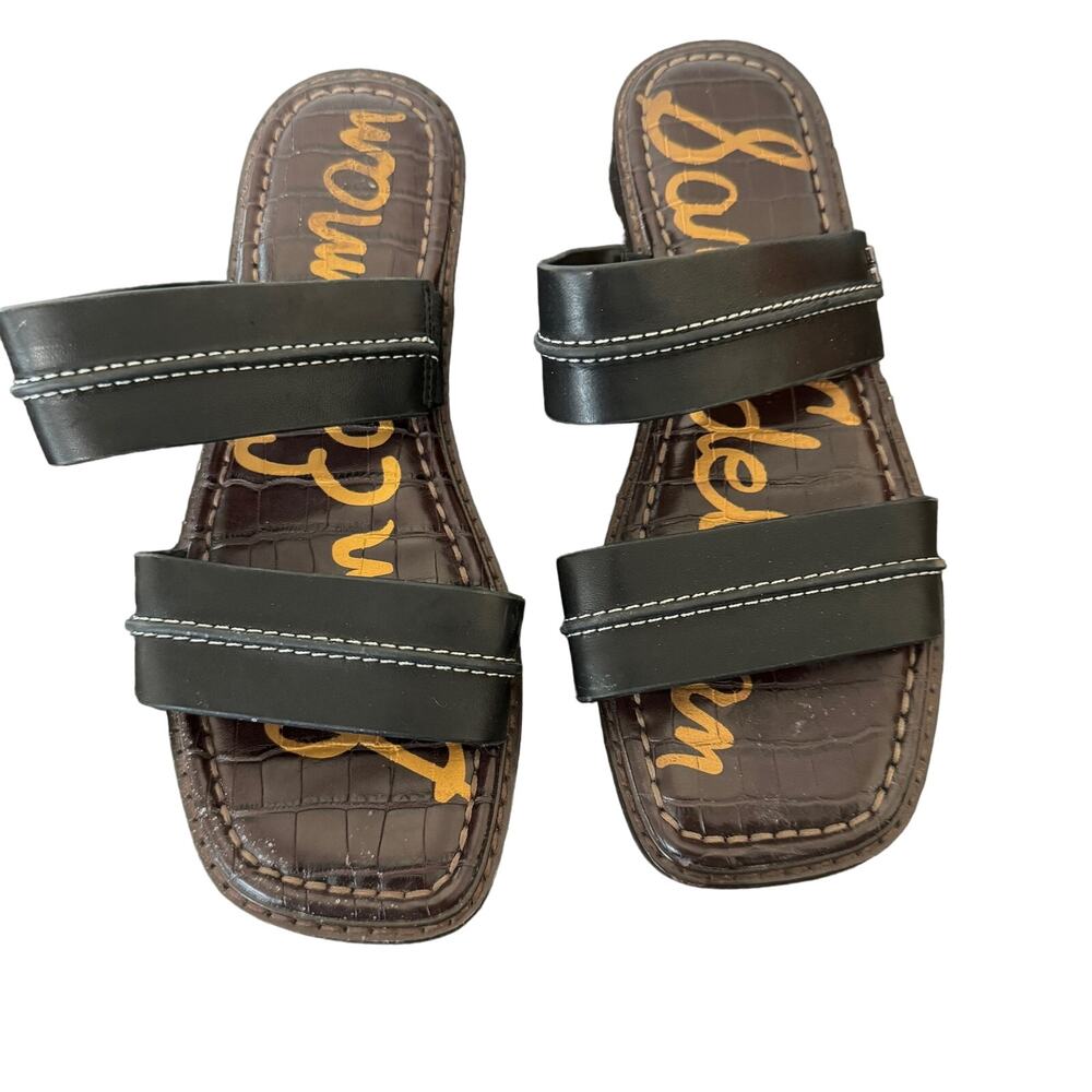 Sam Edelman Sandals Women's Black Leather Haydeee Slide On‎ Straps Sz 6.5